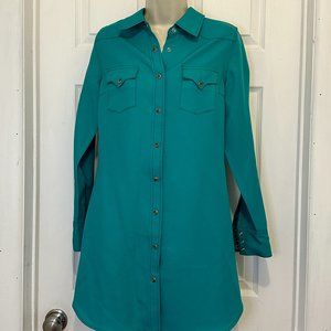 Turquoise Cowgirl Justice Pearl-Snap L/S Shirt Dress